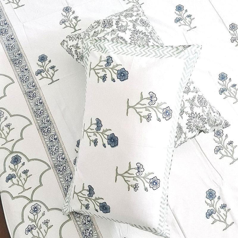 The Calming Blue - Floral Motif Hand Blocked Sheet