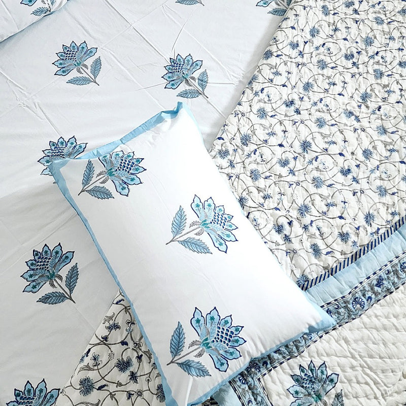 Serene Blue - Hand Blocked Quilt Bedding Set