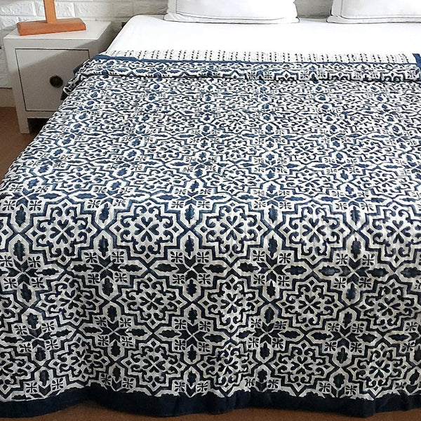 Indigo Blue Hand Blocked Quilt