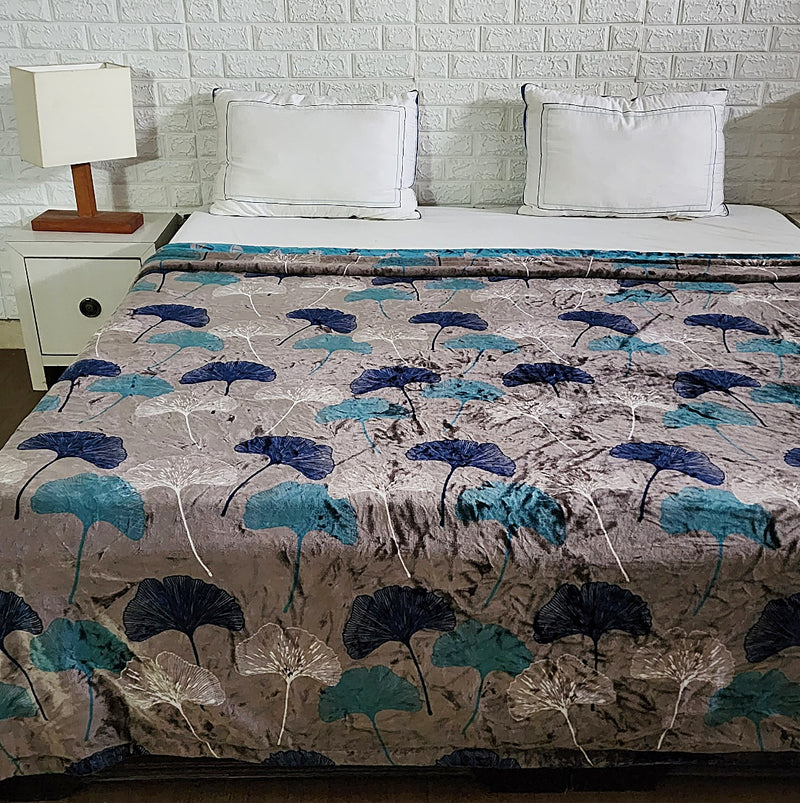 Green and Blue Leaf Print Double Duvet Cover