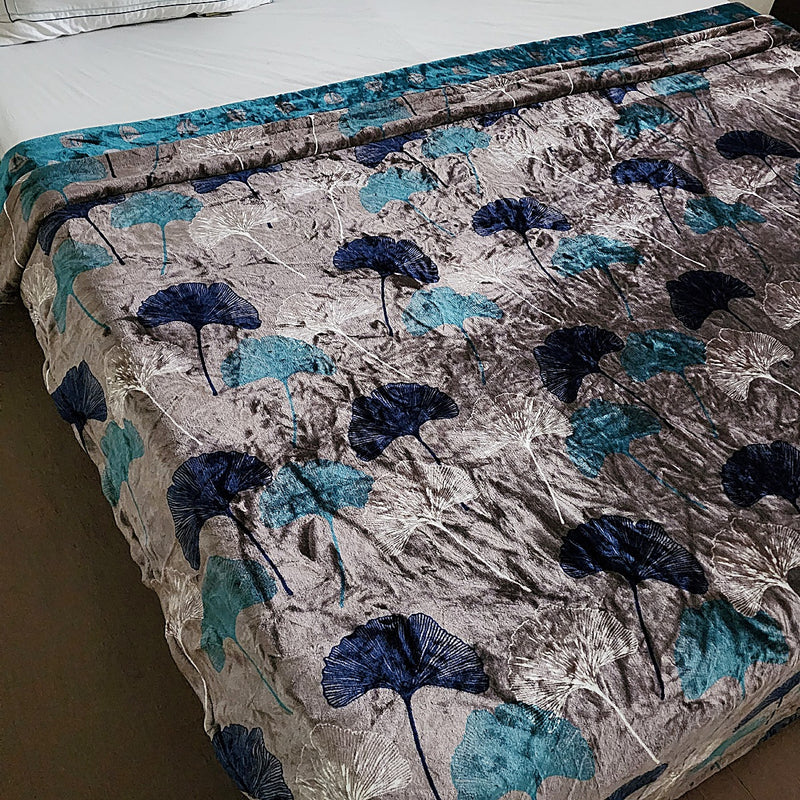 Green and Blue Leaf Print Double Duvet Cover