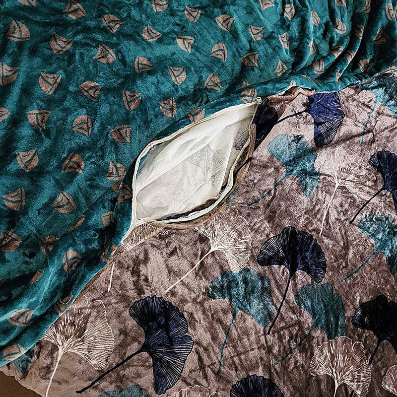 Green and Blue Leaf Print Double Duvet Cover