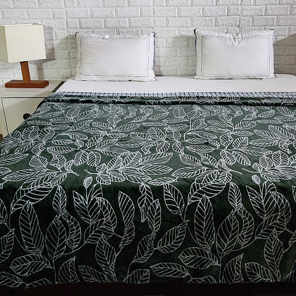 Green Leaf Print Double Duvet Cover