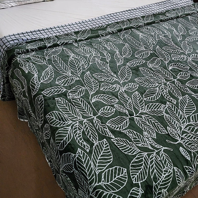 Green Leaf Print Double Duvet Cover