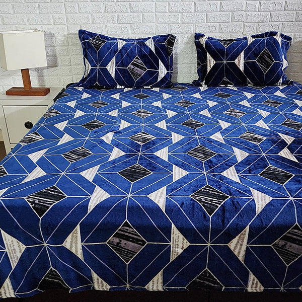 Blue Hexagon Print Warm Bedsheet