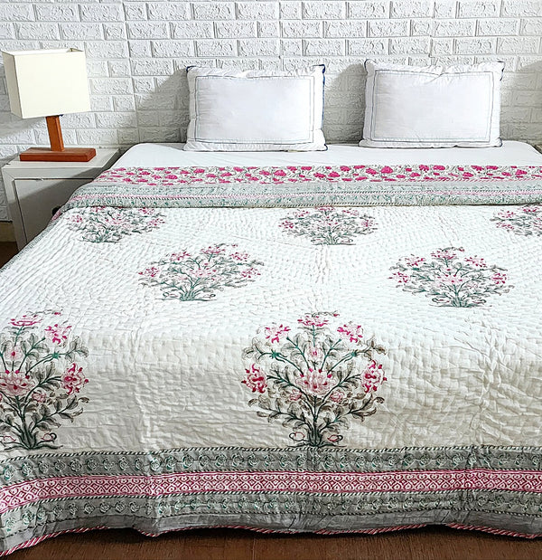 Mughal Floral Buta Hand Blocked Quilt