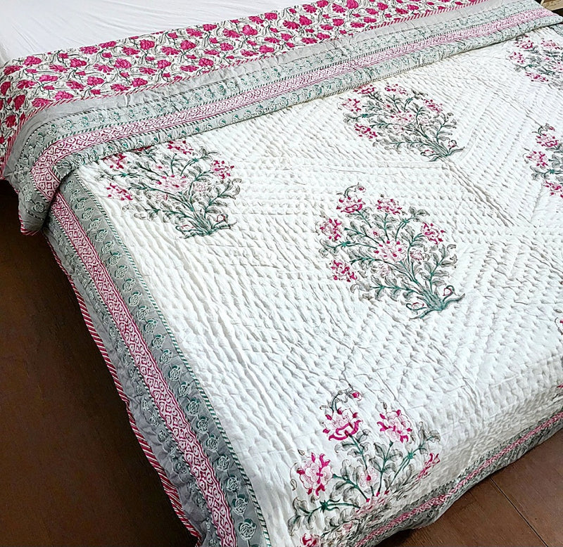 Mughal Floral Buta Hand Blocked Quilt