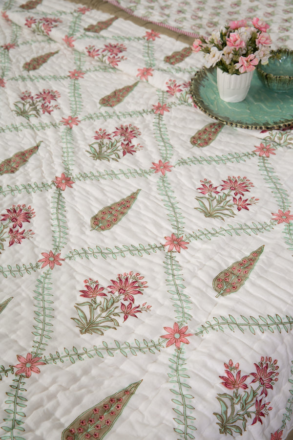Cypress and Flower Buti Hand-Blocked Quilt