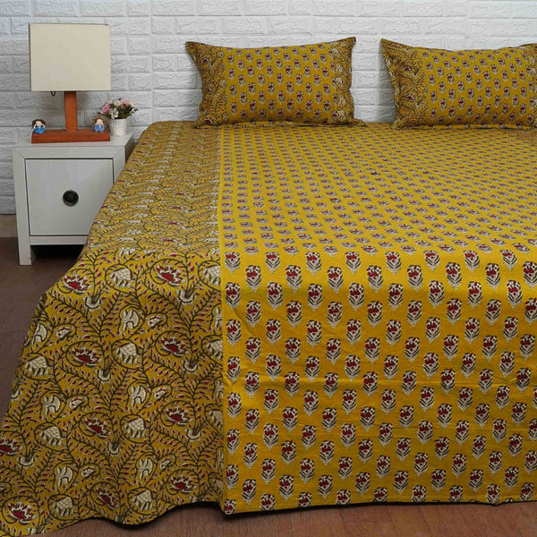 Mustard Yellow Ajrakh Print Bedsheet