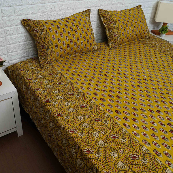 Mustard Yellow Ajrakh Print Bedsheet
