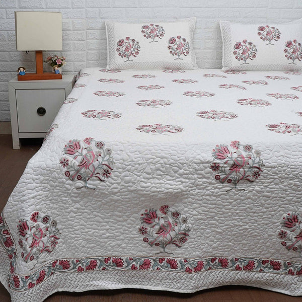 Pure Cotton Quilted Bed Cover - The Mughal Flower