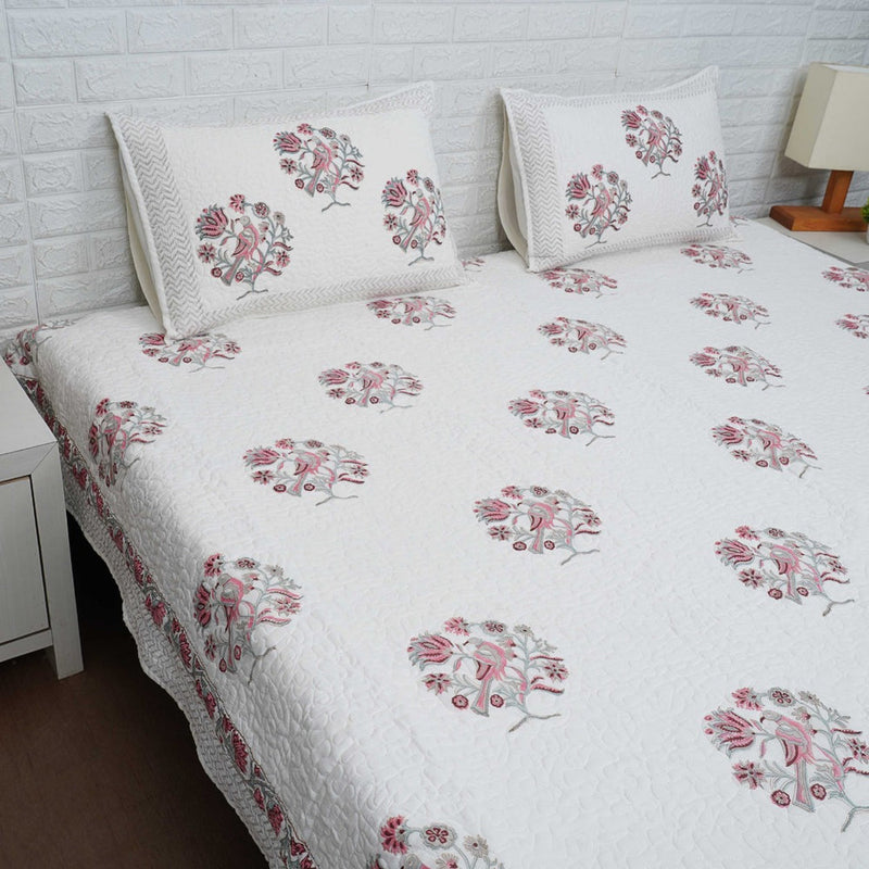 Pure Cotton Quilted Bed Cover - The Mughal Flower