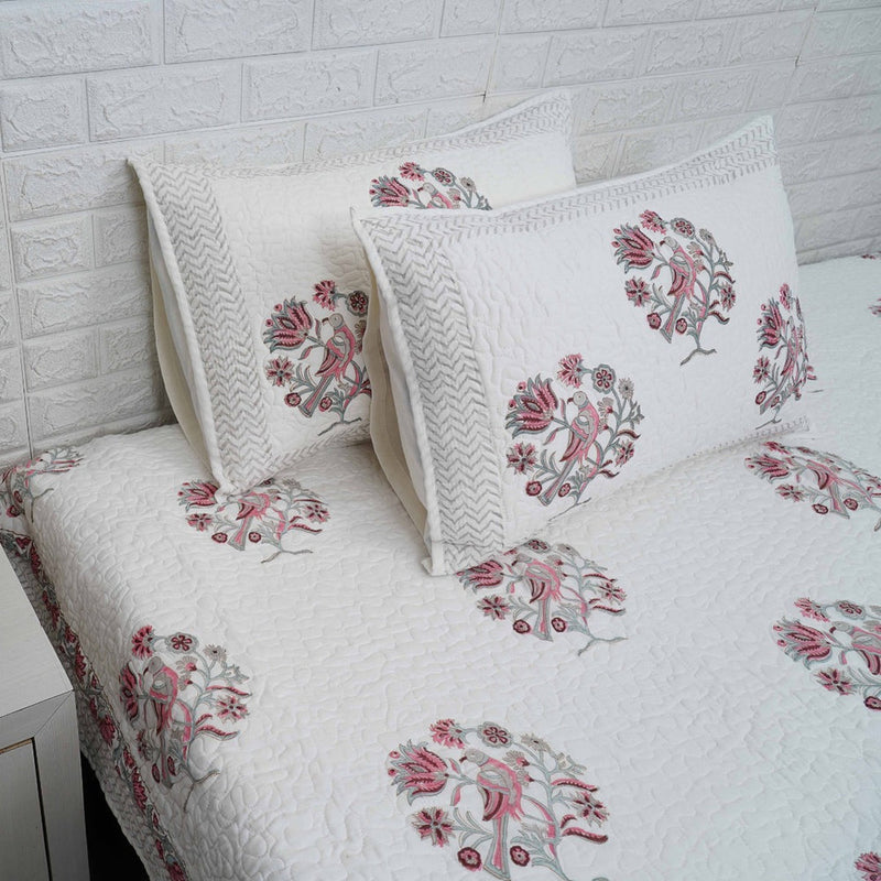 Pure Cotton Quilted Bed Cover - The Mughal Flower