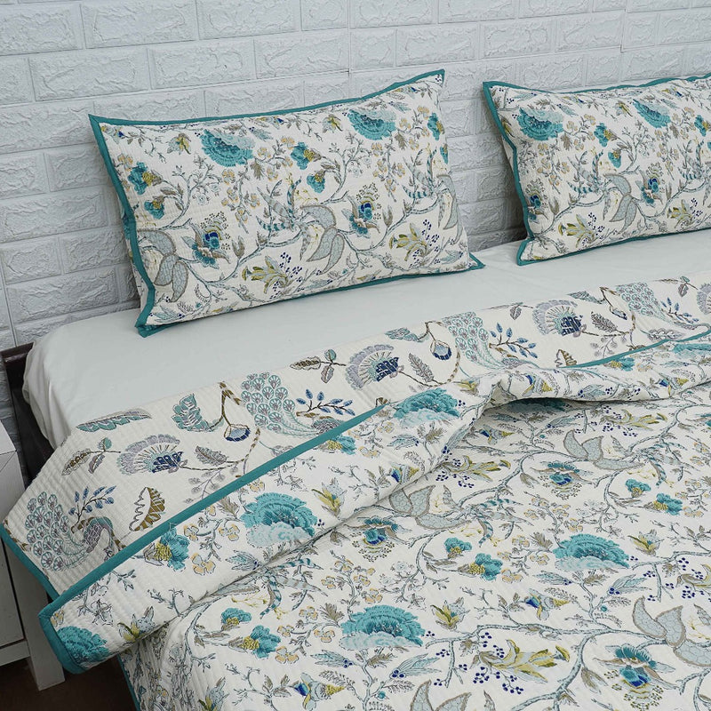 Reversible Double Bed Cover Cotton - Hand-blocked Bed Cover