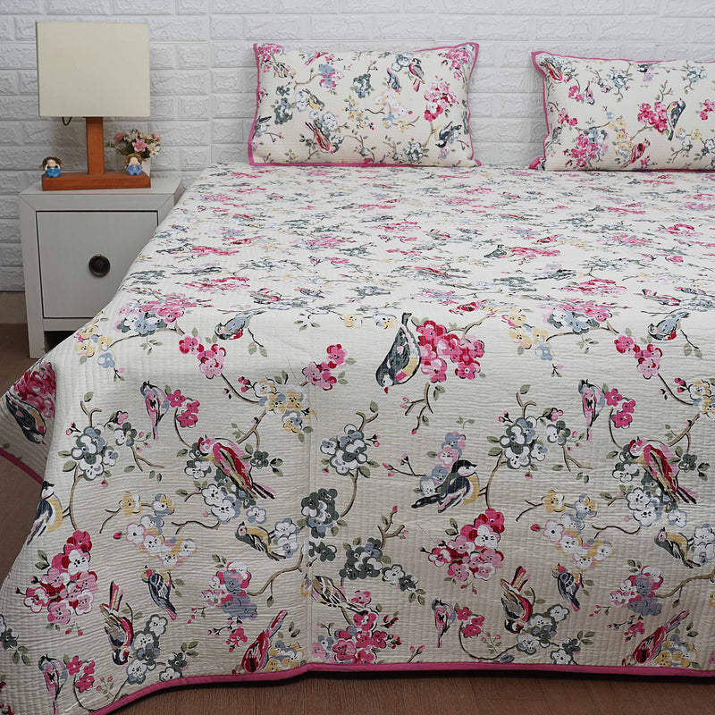 Enchanting Florals Hand Blocked Quilted Bedcover