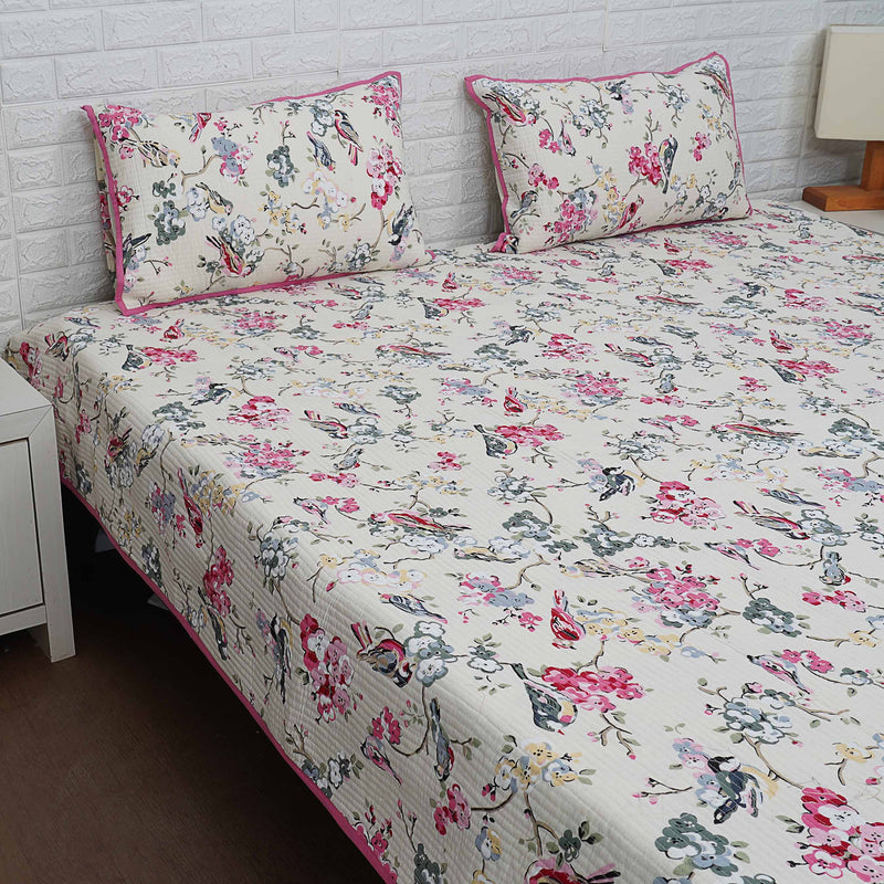 Enchanting Florals Hand Blocked Quilted Bedcover