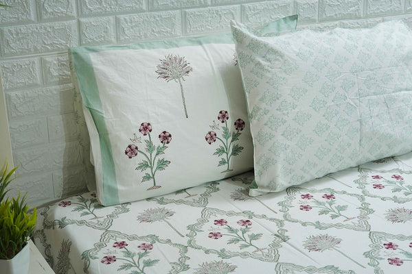 Block Print Bed Sheet Set - Floral Jaal