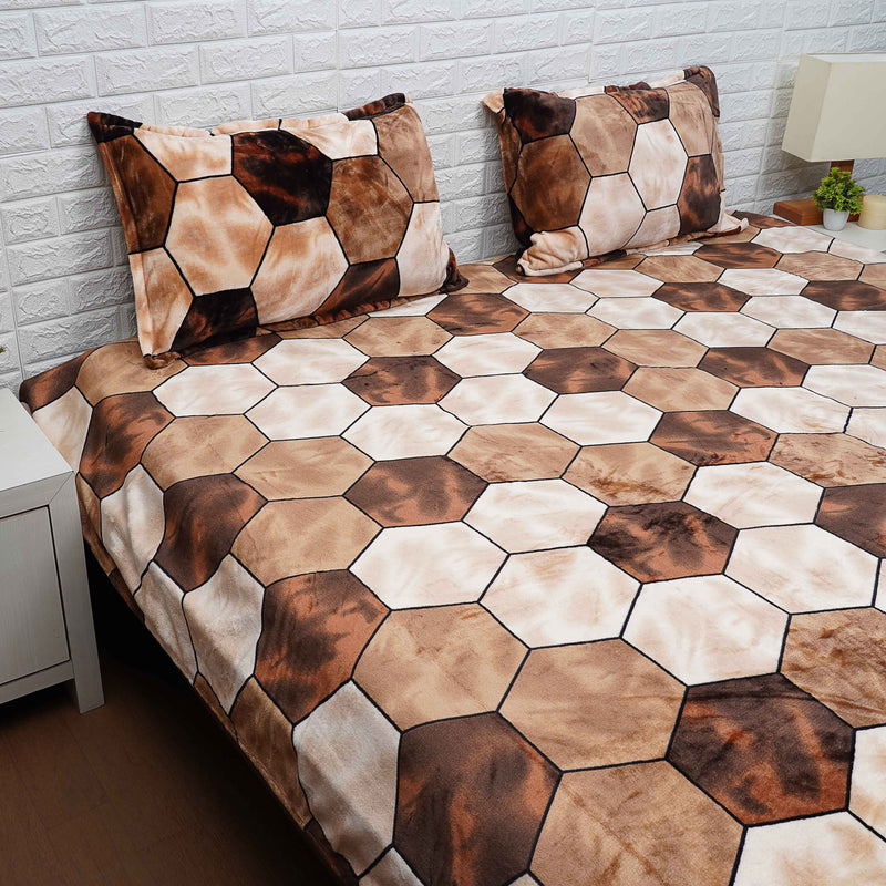 Brown and Beige Football Print Warm Bedsheet
