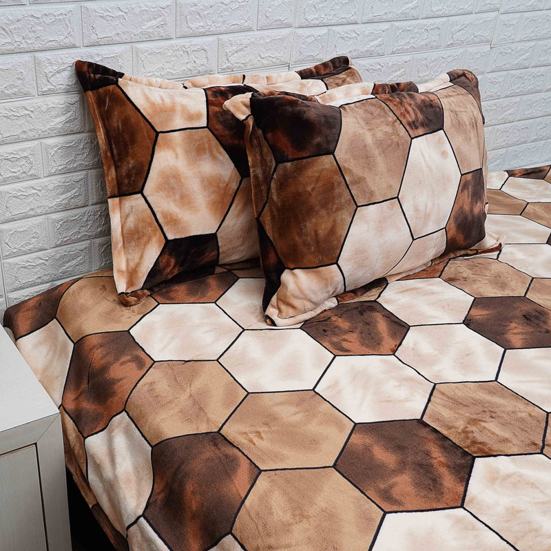 Brown and Beige Football Print Warm Bedsheet
