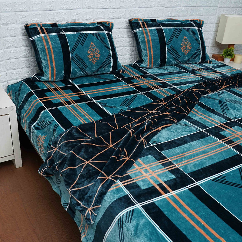 Turquoise and Black Check Pattern Duvet Cover Set