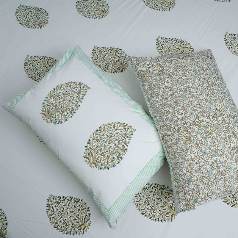 Leaf Motif Blockprint Bedsheet