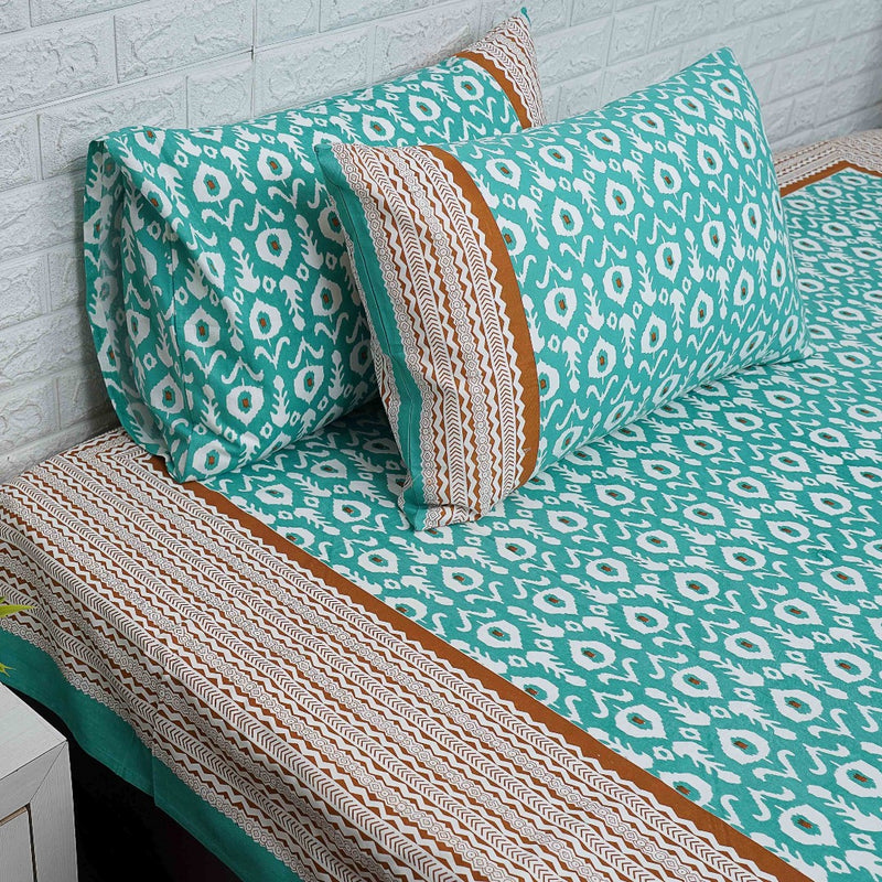 Turquoise and Rust Ikat Print Bedsheet