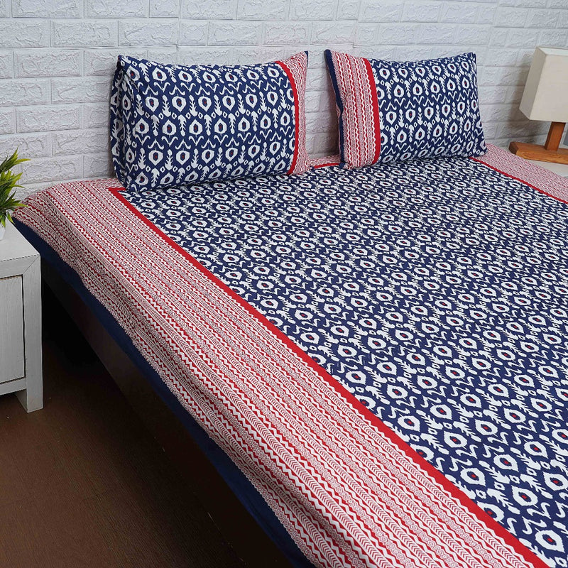 Blue and Red Ikat Print Bedsheet