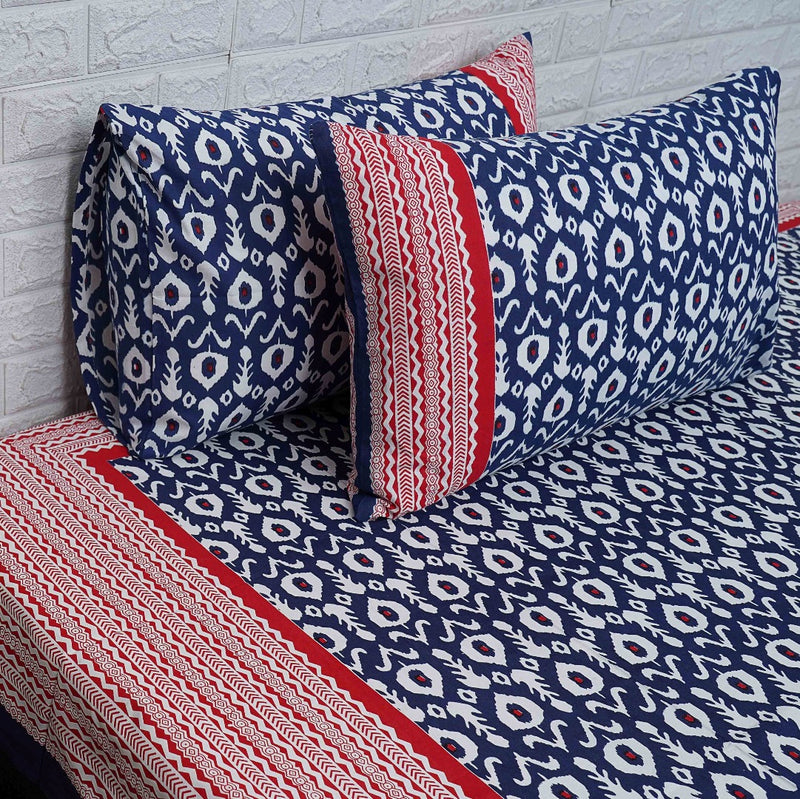 Blue and Red Ikat Print Bedsheet