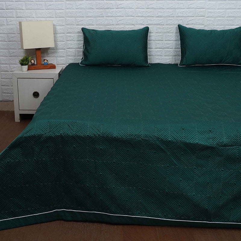 Emerald Green Silk Cotton Quilted Bedcover