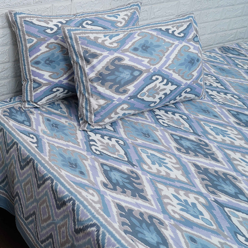 Blue and White Ikat Print Bedsheet