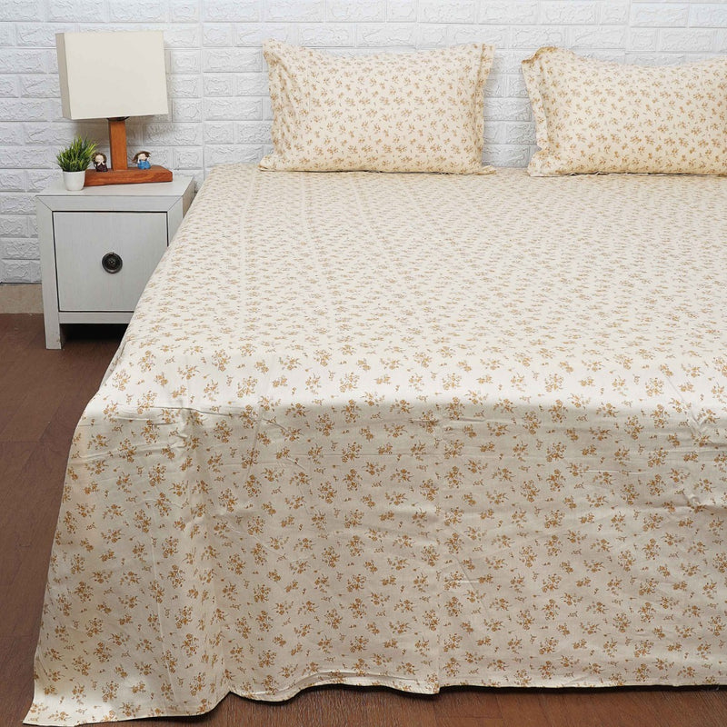 Beige Itsy Bitsy Floral Print Bedsheet