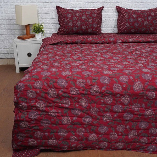 Red Hand Blocked Ajrakh Bedding Set