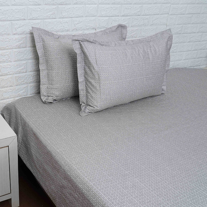 Grey Check Pattern Printed Bedsheet
