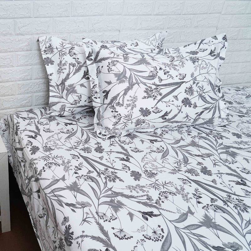 Grey Floral Pattern Printed Bedsheet