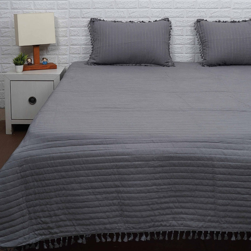 Bold Grey Stripe Pattern Quilted Bedcover