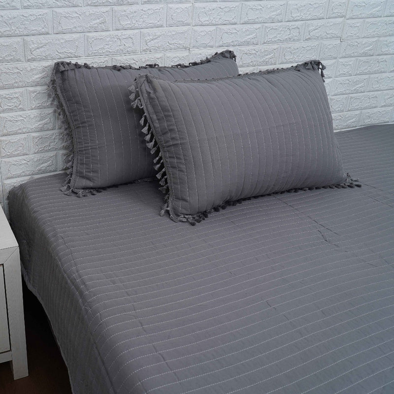 Bold Grey Stripe Pattern Quilted Bedcover