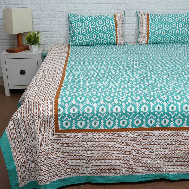 Turquoise and Rust Ikat Print Bedsheet