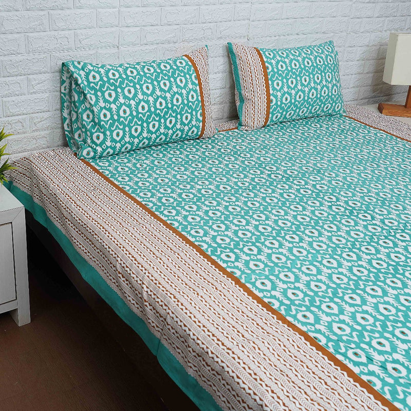 Turquoise and Rust Ikat Print Bedsheet