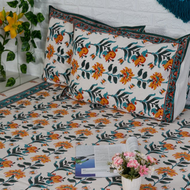 250 TC Block Print Bed Sheet - Mharo Casa