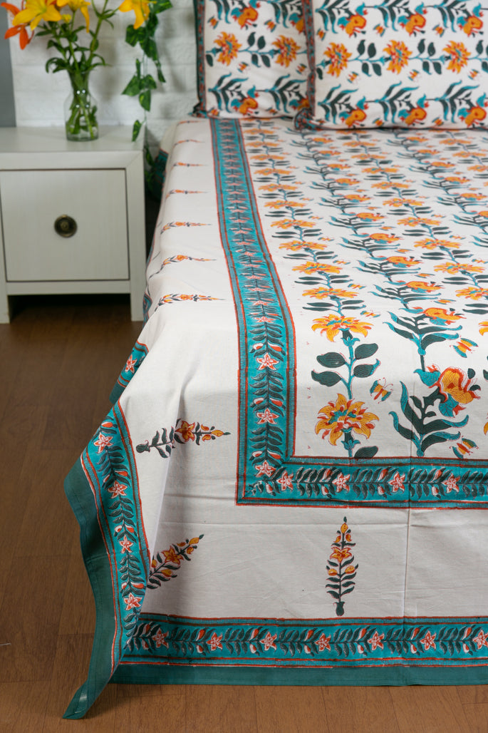 250 TC Block Print Bed Sheet - Mharo Casa