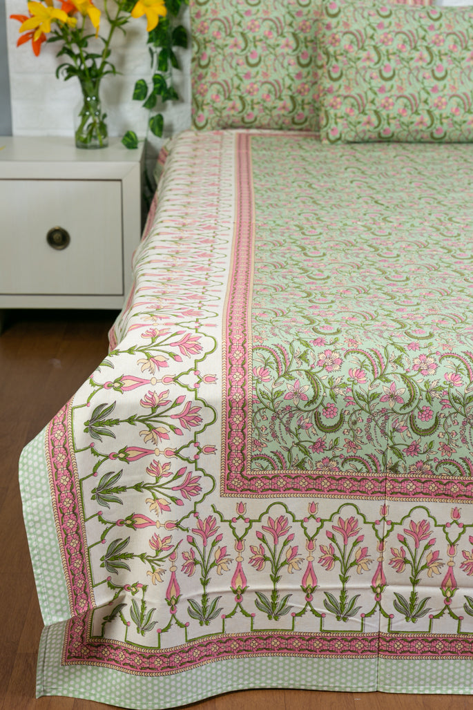 Mint Green Floral Print Bedsheet