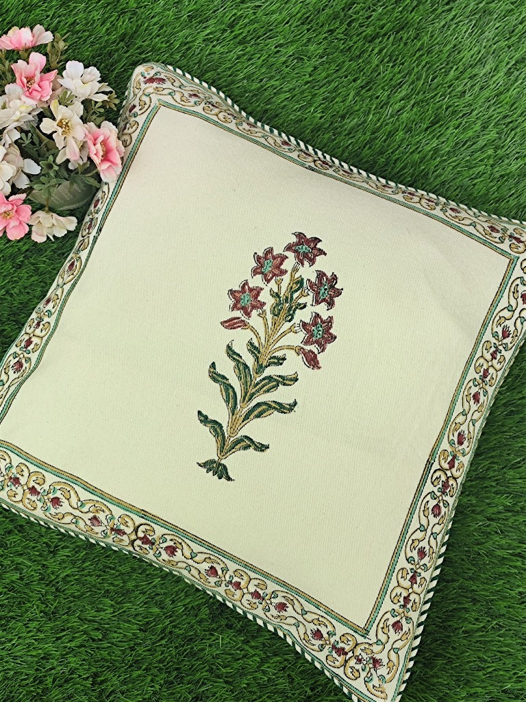 Green and Maroon Hand-Blocked Cushion Cover