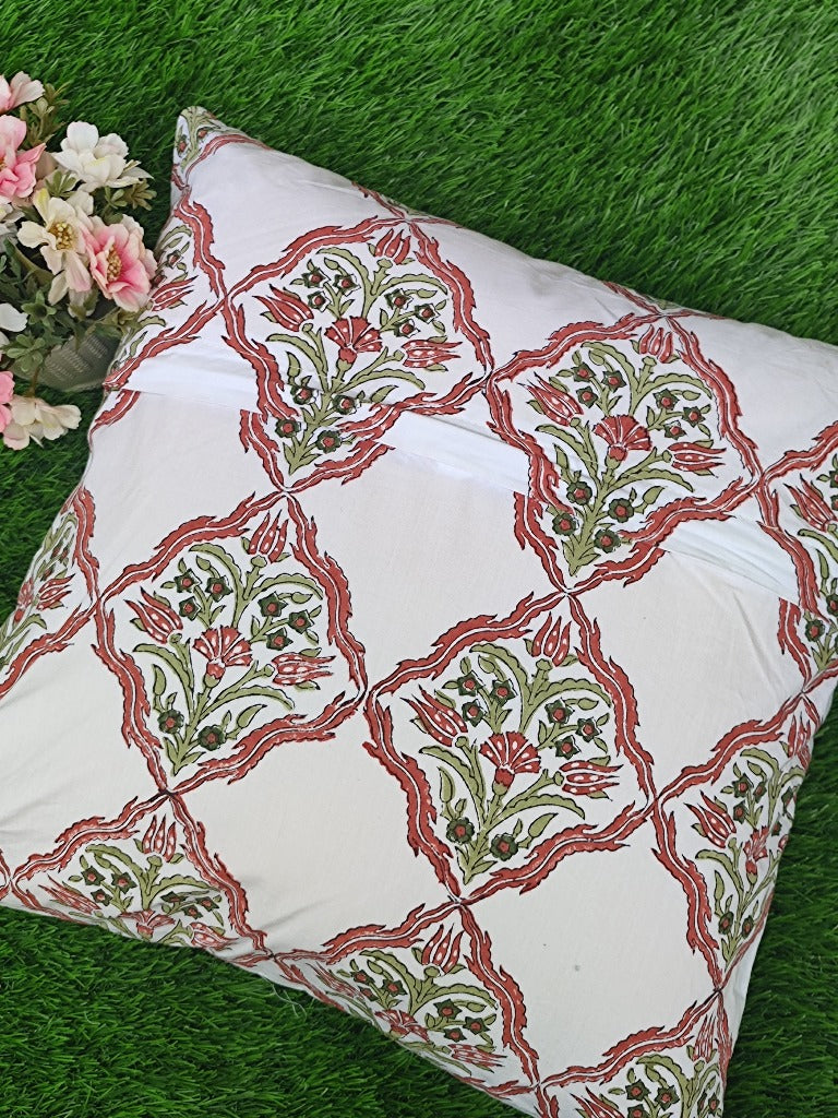 Red and Blue Floral Print Cushion Cover
