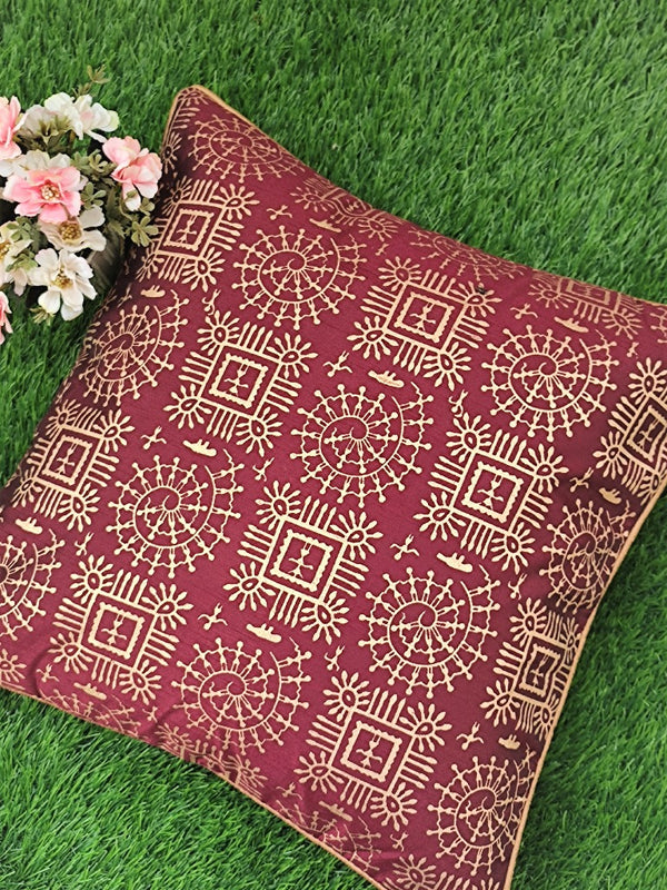 Maroon and Gold Silk Cushion Cover