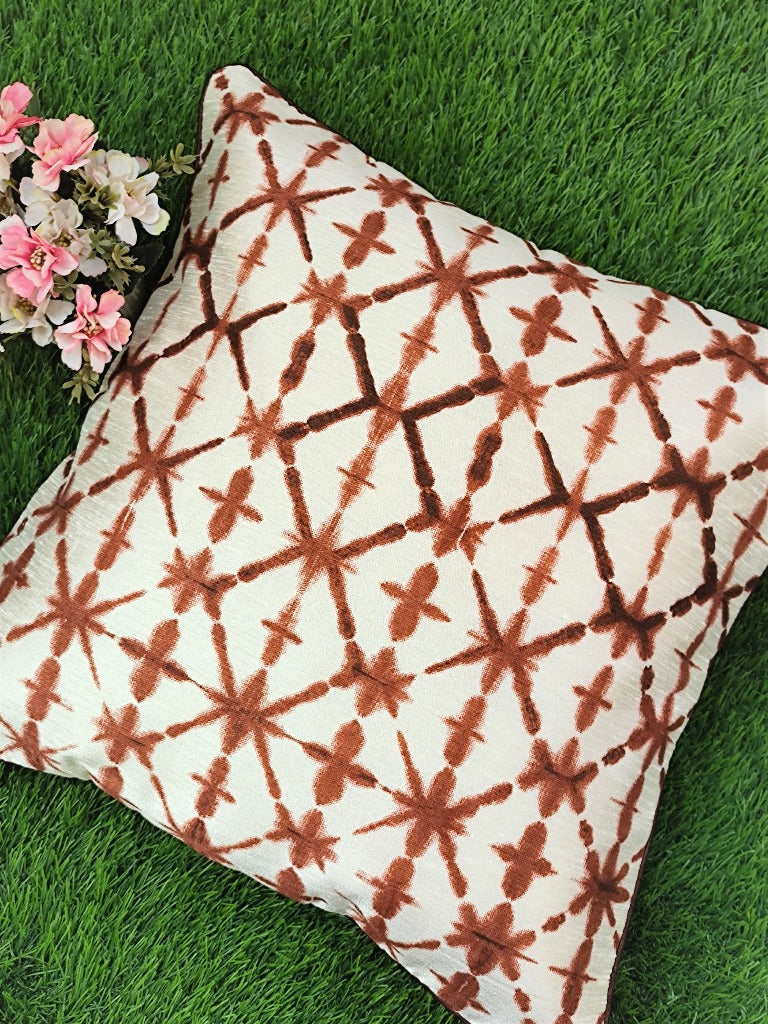 Brown and Off White Cotton Cushion Cover
