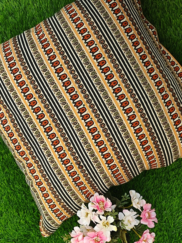 Beige and Brown Hand-Blocked Cushion Cover