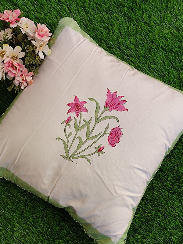 Floral Buta Hand-Blocked Cushion Cover