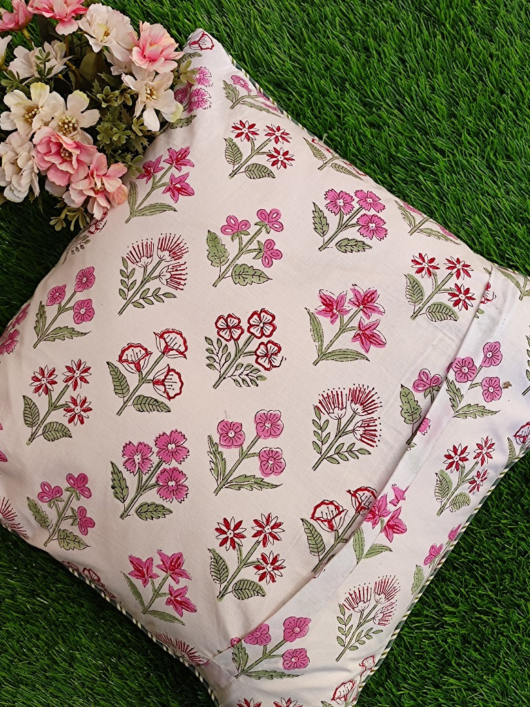 Floral Buta Hand-Blocked Cushion Cover