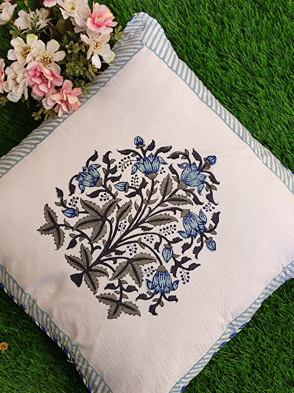 Blue Mughal Buta Hand-Blocked Cushion Cover