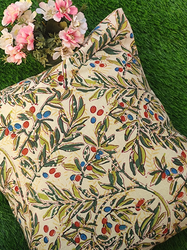 Leaf Print Cotton Cushion Cover